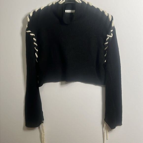 OAK + FORT LACE UP WOOL BLEND CROPPED MOCK NECK NWT SWEATER SIZE S - Picture 1 of 10